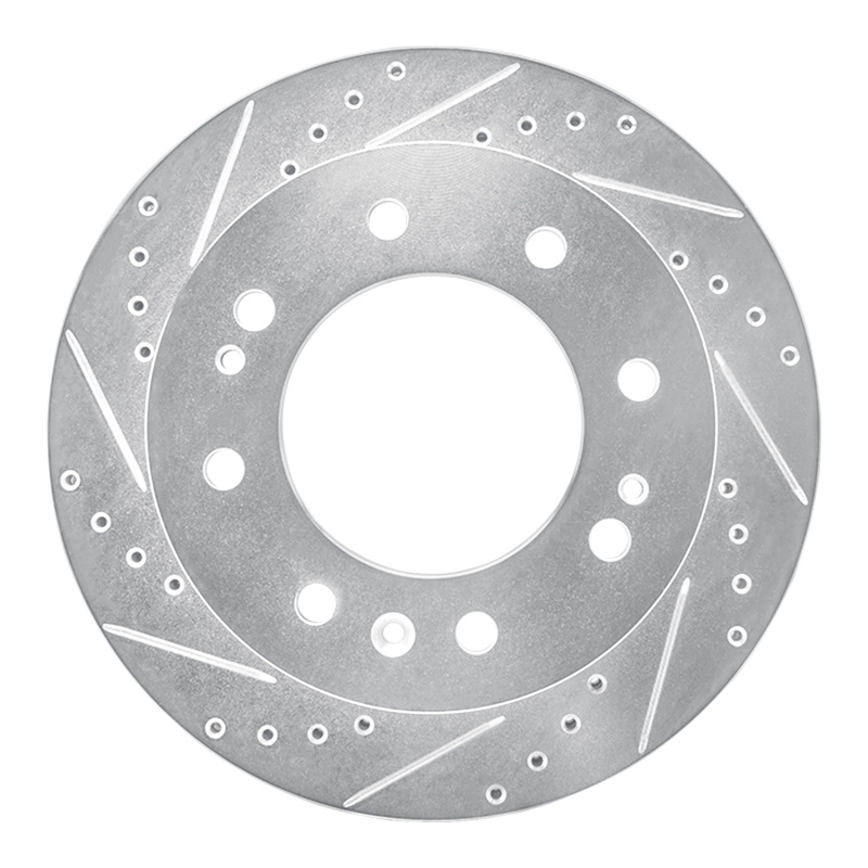 Chevrolet Silverado 2500 HD Brake Rotor (1) - Front Left - R1 Concepts - Drilled & Slotted - Silver - `11-`25
